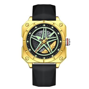 Imagem de Forrader Relógio masculino com roda de carro, relógio esportivo quadrado de quartzo à prova d'água, relógio de pulso masculino de aço inoxidável com aro giratório de carro, design de cubo giratório