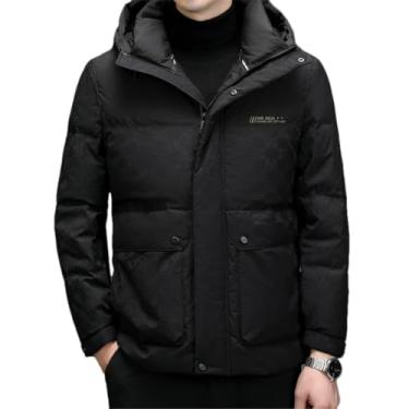Imagem de BoShiNuo Jaqueta masculina de inverno masculina de meia-idade com mangas casuais removível com capuz jaqueta espessa para homens, Preto, M