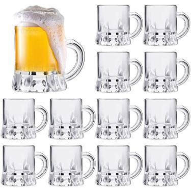 Imagem de Meanplan Conjunto de 12 peças de mini canecas de cerveja a granel de 30 ml, caneca pequena transparente com alças, copos de uísque para beber, cerveja, festival, aniversário, churrasco, bar, festa