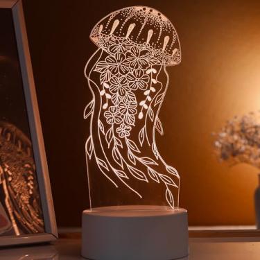 Imagem de Luminária led 3d, abajur de mesa, água-viva florida