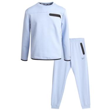 Imagem de Reebok Conjunto de moletom para meninos – 2 peças, camiseta de manga comprida e calça de moletom com bolsos – conjunto esportivo para meninos (8-12), Azul claro, 10