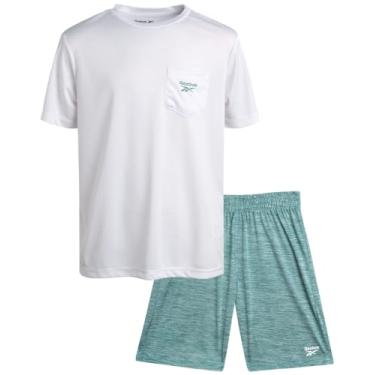 Imagem de Reebok Conjunto de shorts ativos para meninos - camiseta de desempenho de 2 peças e shorts de ginástica de basquete (8-12), Branco, 8