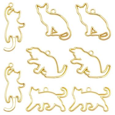 Imagem de WAY DENG 12 mix de liga metálica aberta atrás moldura moldura gato ouro epóxi prensado flor resina UV brinco colar pingente pingente joias artesanato, Metal, Sem Pedra Preciosa