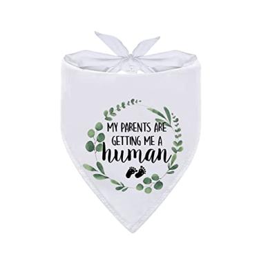Imagem de Advivio Guirlanda branca engraçada My Parents are Getting Me A Human Pet Dog Bandana, anúncio de bebê lenço de cabeça de cachorro revelador de gênero adereço de foto para amantes de cães presente