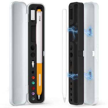 Imagem de Joosko Estojo de transporte magnético compatível com Apple Pencil 2ª geração e 1ª geração e Samsung Galaxy S-Pen, o estojo consiste em capa de policarbonato rígido e interior de silicone macio (preto)