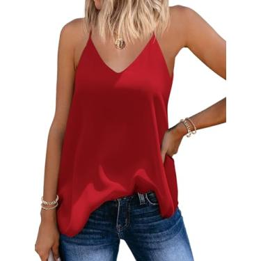 Imagem de SUNAELIA Camiseta regata feminina de chiffon, gola V, folgada, folgada, alças finas, verão, casual, sem mangas, Vermelho, 3G