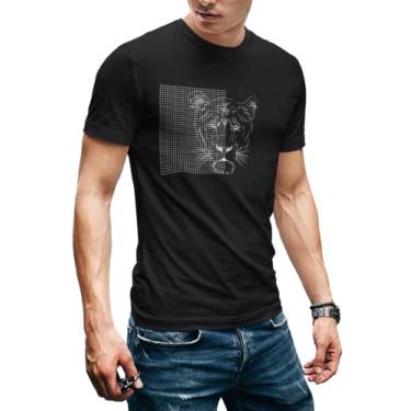 Imagem de TESORI COLLEZIONI Camiseta masculina Lioness com estampa premium de algodão com gola redonda e manga curta macia e leve, Preto, G