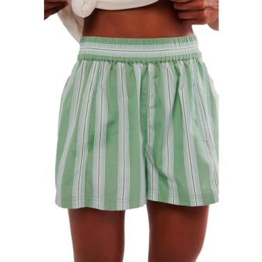 Imagem de Cocoday Short boxer feminino listrado Y2k cintura elástica fofo pijama curto verão solto shorts pijama shorts, Verde, P