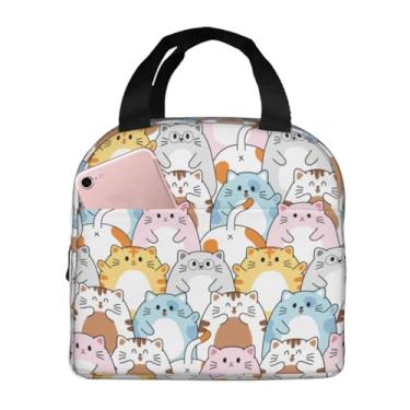 Imagem de Duduho Lancheira fofa de gato feliz, compacta, kawaii, animais, reutilizável, lancheira para mulheres, homens, escola, escritório, 6l