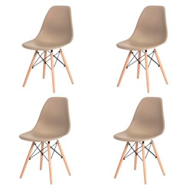 Imagem de Kit Jogo 4 Cadeiras De Jantar Atendimento Charles Eames Eiffel Base de Madeira Wood (Nude)