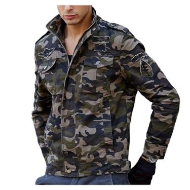 Imagem de Jaqueta masculina casual camuflada gola alta casaco cargo slim fit zíper durável corta-vento, Verde militar, 3G