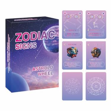 Imagem de Constellation Oracle Cards, Astrology oracle deck, twelve zodiac signs, wheel charts, correct dates and colors of The twelve zodiac signs，Including their zodiac signs and key personality traits