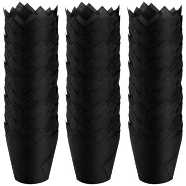 Imagem de Ruisita 150 peças de mini copos para assar tulipas, forros de cupcake, forros de muffin para casamento, aniversário, festas de chá de bebê, preto