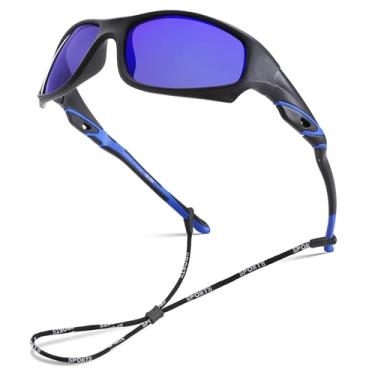 Imagem de LIU·WEN Óculos de sol polarizados de beisebol esportivo infantil – Sombras flexíveis com alça para meninos e meninas de 4 a 12 anos, Lente A2 preta/azul, Medium