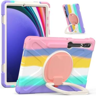 Imagem de Capa para tablet com anel manual de rotação 360 para Samsung Galaxy Tab S9 FE S8 S9 S7 Plus 12,4 polegadas com suporte para S7FE S9 FE+ 31,5 cm à prova de quedas (rosa colorido, para S9 FE 10,9