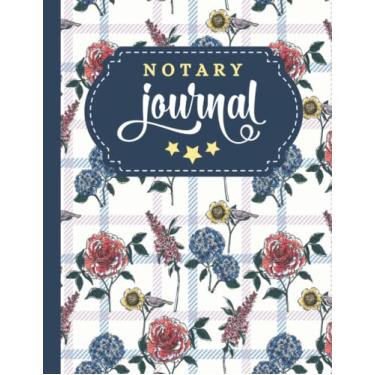 Imagem de Notary Journal: 8.5x11 Large Notarial Logbook/With 200 Numbered Pages - Two Record Logs Per Page / 400 Records/Ledger Book Gift For Signing Agents ... Floral on Red White Blue Plaid Pattern