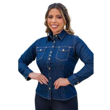 Imagem de Camisa Manga Longa Feminina Plus Size Jeans c/ Lycra Plus Size ref 006-Feminino