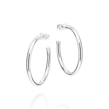 Imagem de Brincos de prata 925 femininos meia argola grandes rommanel lisa 82014