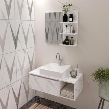 Imagem de Gabinete de Banheiro Suspenso com Cuba e Espelho Mármore Branco Tecno 