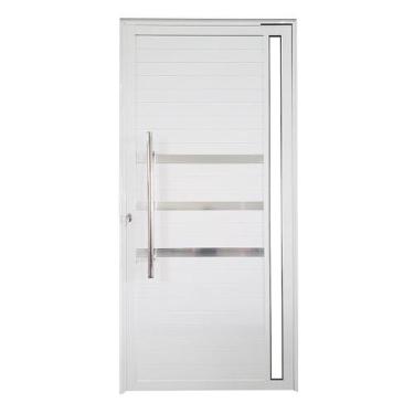 Imagem de Porta de Alumínio Pivotante Branco Com Puxador, Friso e Visor Linha 25