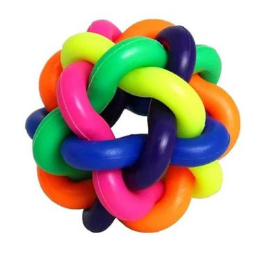 Imagem de Brinquedo bola ou bolinha trançada colorida com sino para cães e gatos