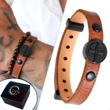 Imagem de Pulseira de Couro Marrom São Bento com Fecho Strap Plug Ajustável - GR