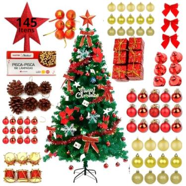 Imagem de Árvore de Natal Completa Enfeitada 115 enfeites + pisca 220 galhos