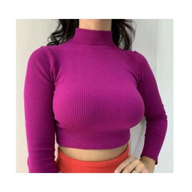 Imagem de Blusa feminina cropped canelado, gola alta , manga longa fashion - Fil