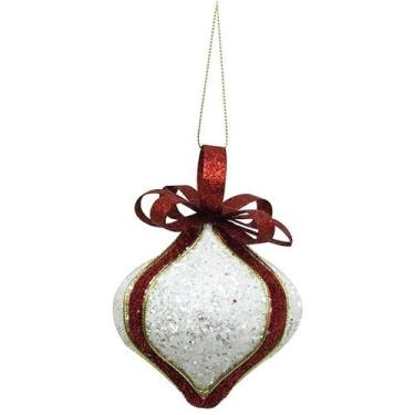 Imagem de Enfeite de Natal Oval Vermelha/Branco Topo de Arvore 08cm - Zona Livre