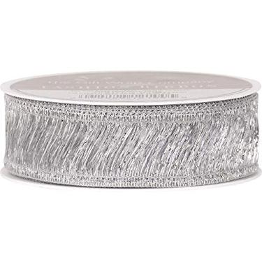 Imagem de The Gift Wrap Company Acabamento de fita de trama metálica, 2,54 cm x 10', prata