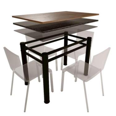 Imagem de Base Para Mesa De Vidro Jantar 4 Lugares Preta Retangular - MetalCromo