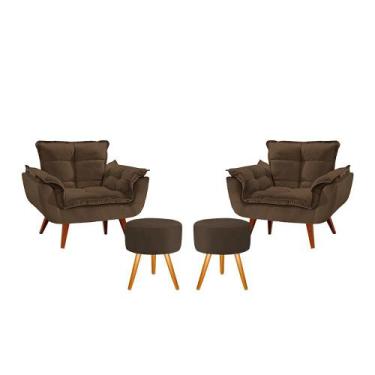 Imagem de Kit 2 Poltronas Opala com 2 Puff Nina Luxo com Pés Estilo Retrô - Marr