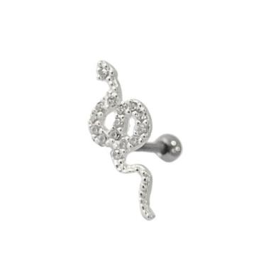 Imagem de Piercing Furo Trágus Prata 925 Reto Cobra Cobrinha Cravejada - Anels J