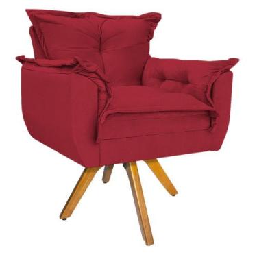 Imagem de Kit 02 Poltronas e Puff Opala Base Giratória de Madeira Suede Vermelho
