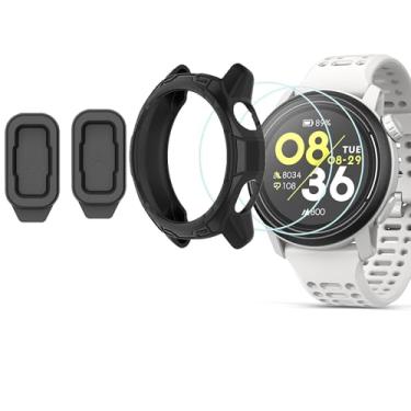 Imagem de Lamshaw Compatível com protetor de tela COROS Pace 3 com capa de porta de carregamento, (2 + 2 + 1 pacote) cobertura total de filme de vidro temperado + capa de porta de carregamento + capa protetora