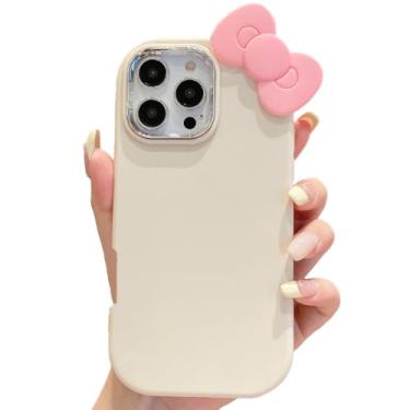 Imagem de NATEROSO Capa para iPhone 16 Pro com lindo design de laço 3D, silicone líquido fino, 3 camadas, borracha de gel macio, à prova de choque, capa protetora de TPU para mulheres e meninas (branca, para 16