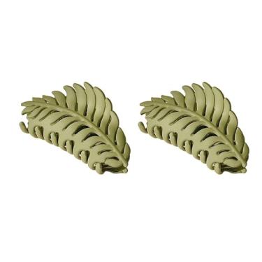 Imagem de 2 peças de grampos de cabelo verdes, em forma de folha, muitos dentes, grampos de garra grande, folhas antiderrapantes, prendedor de cabelo, grampos de cabelo para mulheres, meninas, grampos de cabelo