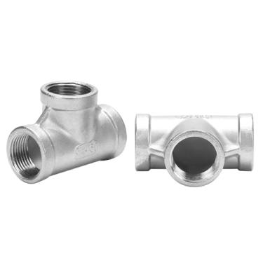 Imagem de DERPIPE Adaptador em T de aço inoxidável - Conector fêmea de 3 vias de 3/10.2 cm, encaixe de tubulação fundida SUS304 (pacote com 2)
