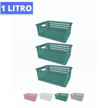 Imagem de Kit 3 Cestos Organizador Gaveta Armário Trama Rattan P 19x7 - Fermopla