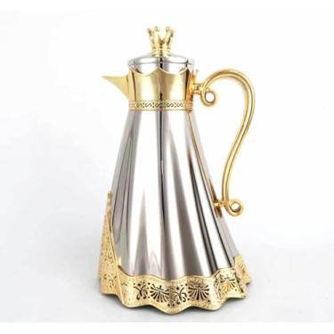 Imagem de Garrafa Térmica de Pressão 1 Litro Modelo Princesa Prateado com Dourado em Metal La Francesa
