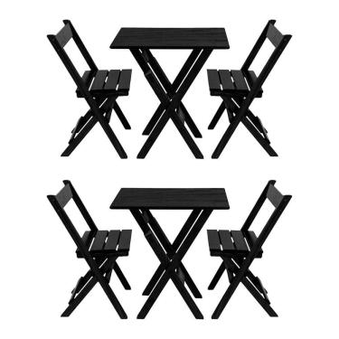 Imagem de Kit 2 Jogos De Mesa Aparador Bar Dobrável Com 2 Cadeiras Em Madeira Maciça - Preto - Preto