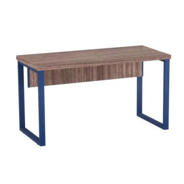 Imagem de Mesa Auxiliar Tubolar PE 40 Pandin 90 Cm Walnut e Azul Del Rey