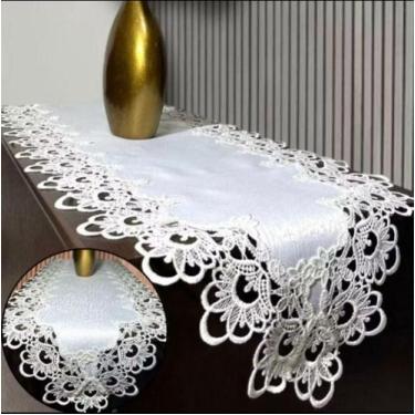 Imagem de Caminho de Mesa Trilho Kasilar Premium Barrado Guipir 40x1.50cm - Kasi
