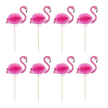 Imagem de 100 peças de enfeite de cupcake de flamingo 3D, palitos de frutas, decoração de bolo para festa de casamento na praia de aniversário de Luau Havaí (flamingo)