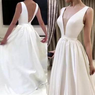 Imagem de Vestido De Noiva Luxo Decote V Fino Em Tule Estilo Princesa - AUGUI No