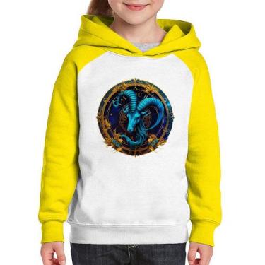 Imagem de Moletom Infantil Capricórnio Sígno - Foca na Moda, Branco, Amarelo, 4