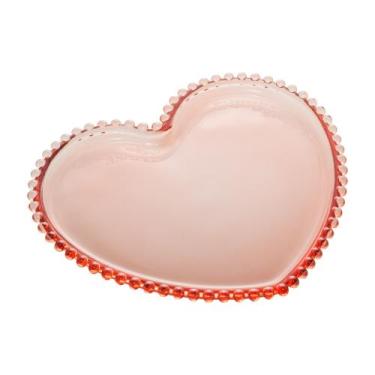 Imagem de Prato Coração de Cristal Bolinha Rosa 30 x 25 x 2cm - Unid. - Wolff