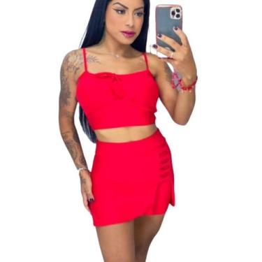 Imagem de Saia Short Curta Fenda Cruzada - Gringas Model, Vermelho, Único 36-42