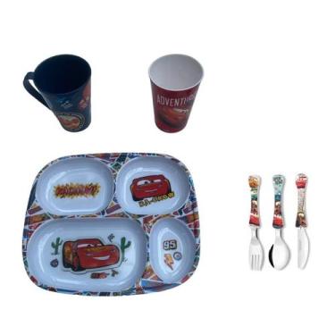 Imagem de Conjunto Carros, prato divisoria, caneca Copo, talheres - NT - TUUT