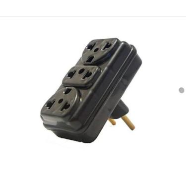 Imagem de Adaptador De Tomada Preto Benjamim 03 Entradas 10A 20A Padrão Novo E A